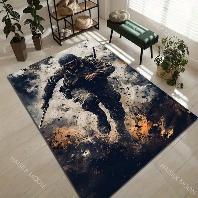 1PC Charging Soldier Battlefield Explosion Fire Smoke Carpet for Living Room Bedroom Sofa Home Decor Rus Non-slip Floor Mat