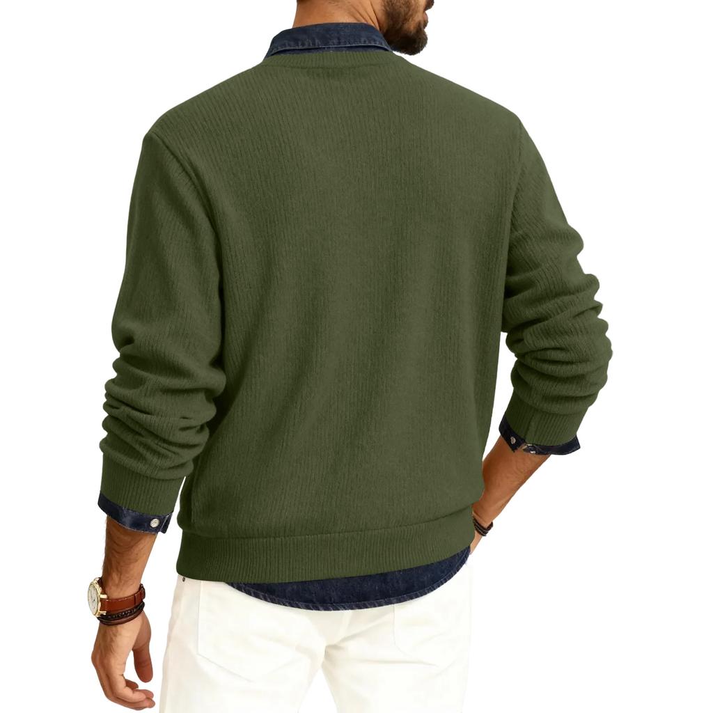 Men's Round Neck Long Sleeve Ribbed Knit Pullover