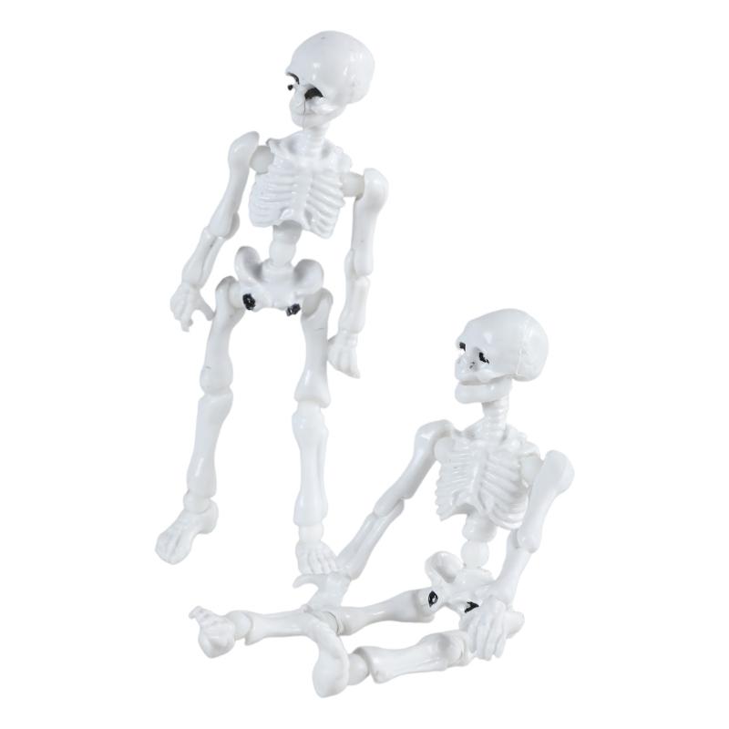 Articulated Tiny Human Skeleton Replicas, 9cm White Skull Model, Human Skeleton Model for Halloween Display Craft Toy