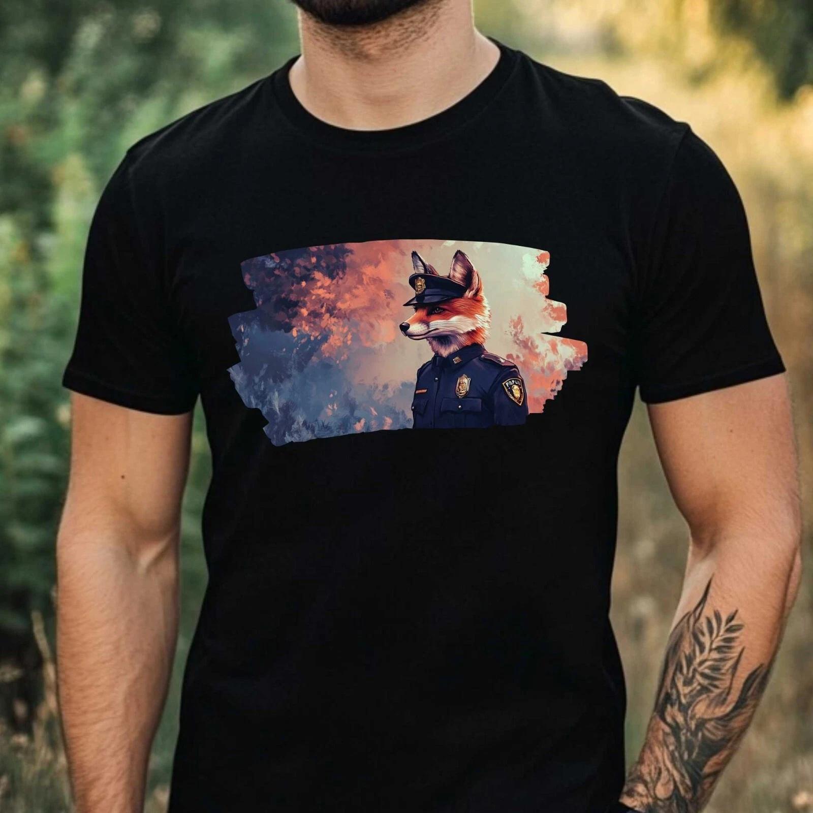 T-Shirt Herren Fuchs als Polizist Motiv Baumwolle Größe XS bis 5XL XL