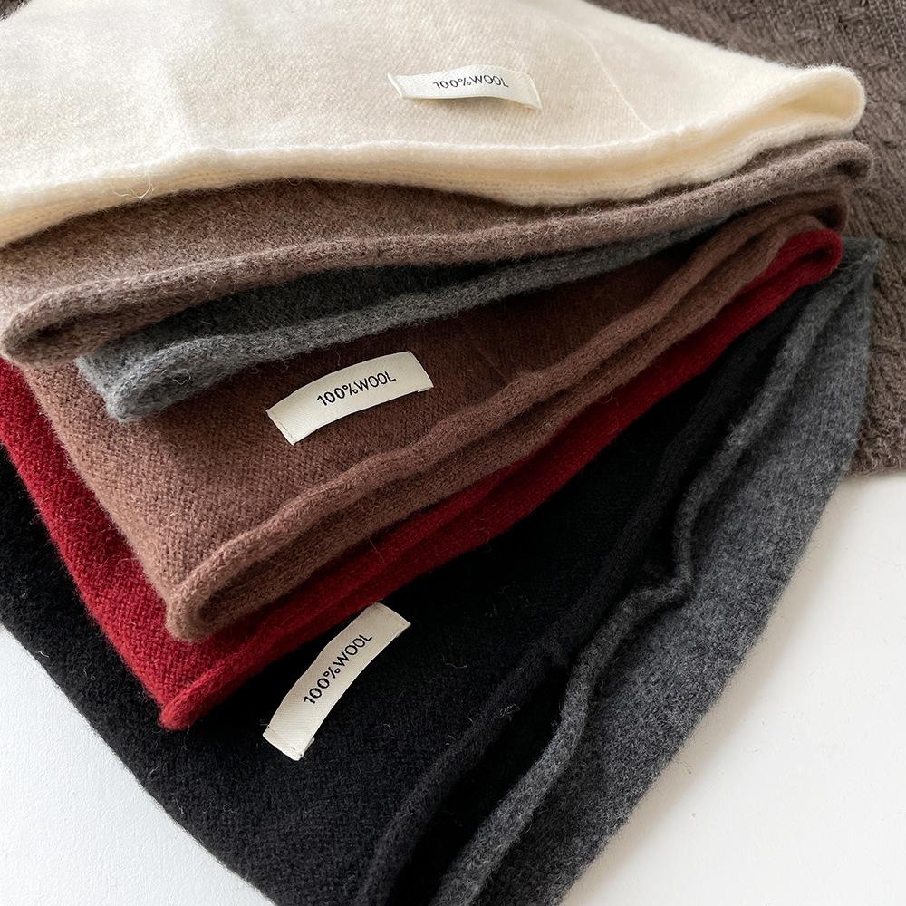 Solid color wool knitted stacking hat women's autumn and winter 0% all-wool knitted hat fashionable versatile cold hat ear protection hat