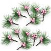 12 pièces Fait Main DIY Mini Branches de Pin Aiguilles Baies Rouges Accessoires Couronne de Noël Boîte Cadeau Plantes Artificielles Arrangement Floral