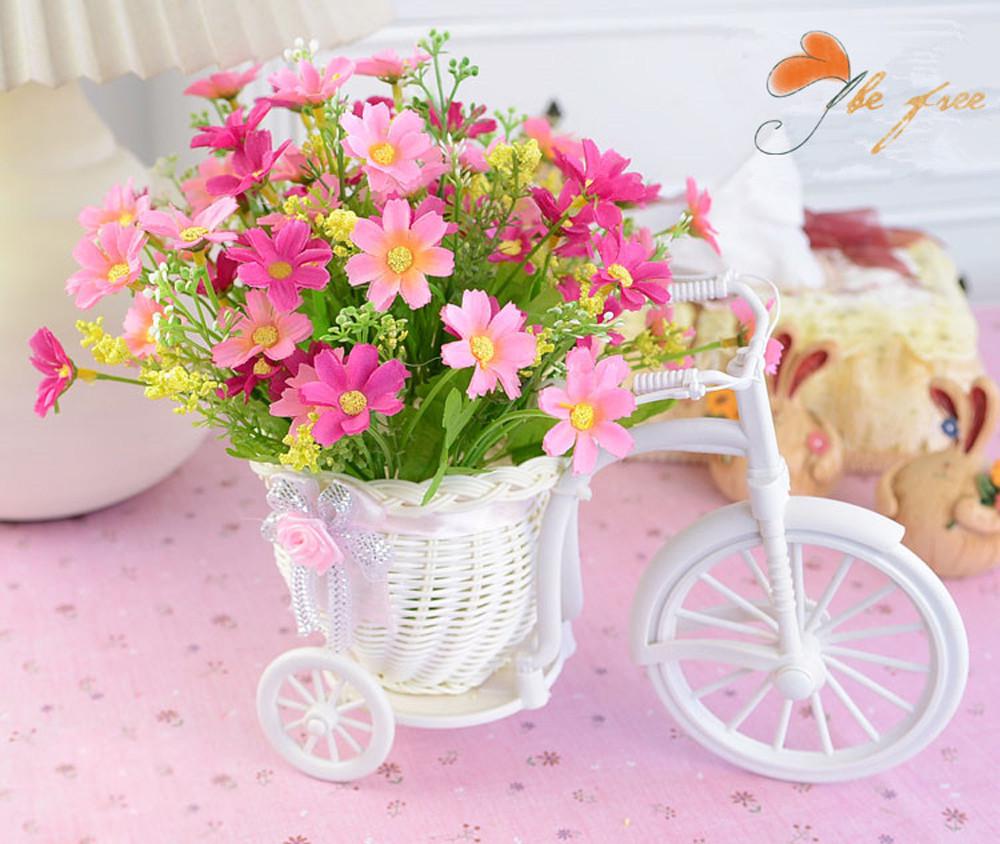 White Bicycle Decorative Flower Basket Wedding Decoration Plastic Tricycle Design Flower Pot Storage Basket Party Decoration Pot