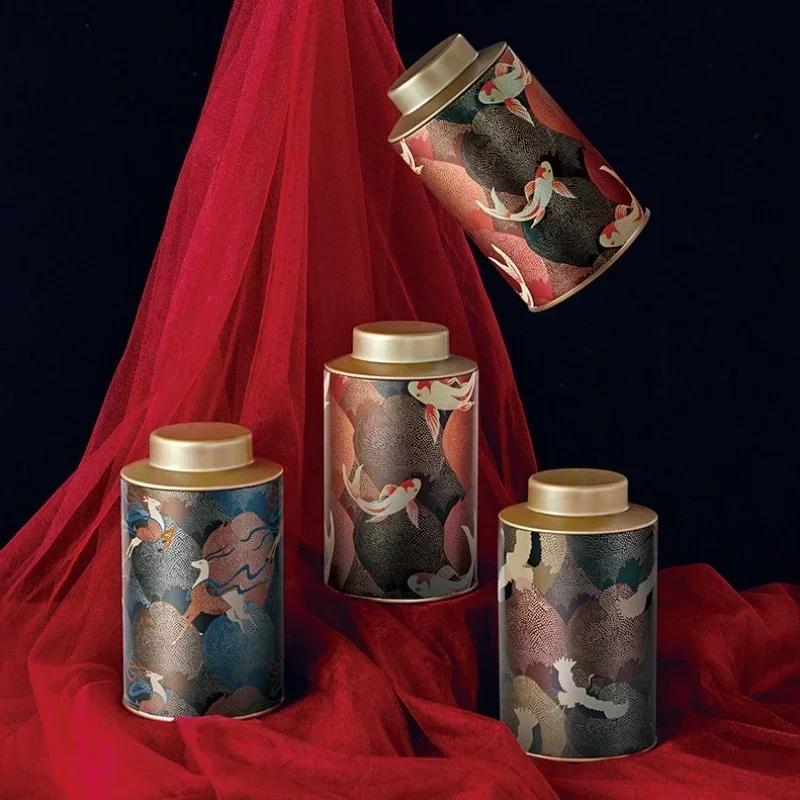 Boîtes à thé en métal à l'ancienne de style chinois vintage avec sangles et couvercles en étain, rangement de bonbons, petits articles de rangement, boîte d'emballage de thé
