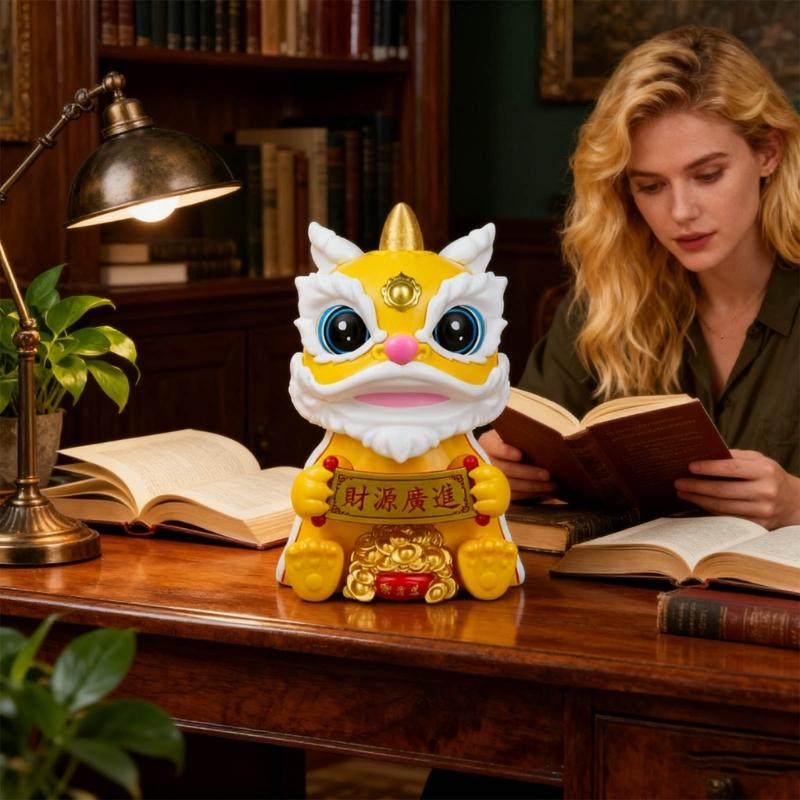 Lucky Lions Dance Solar Car Decoration Traditional Festival Dashboards Ornament Easy Installation For Home And Vehicle