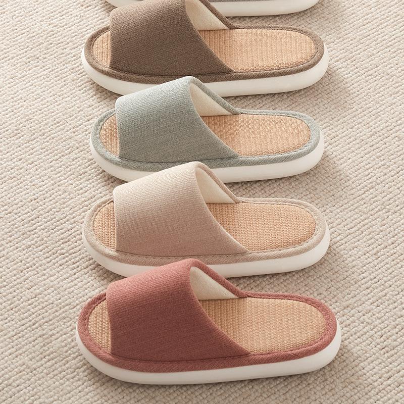 Four Seasons Linen Slippers Women's Home Spring and Autumn Thick Bottom Non-slip High-value Cotton and Linen Slippers Indoor Home Men