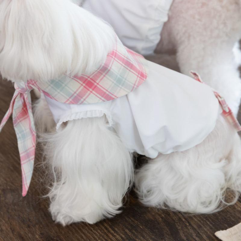 Pet Spring Cool Sun Protection Vest Drool Towel Pet Couple Clothing Decoration Teddy Cute Plaid Dress Puppy Clothes