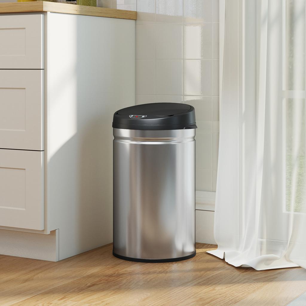 Trash Can, 30L, Infrared Sensor, Stainless Steel, Silver