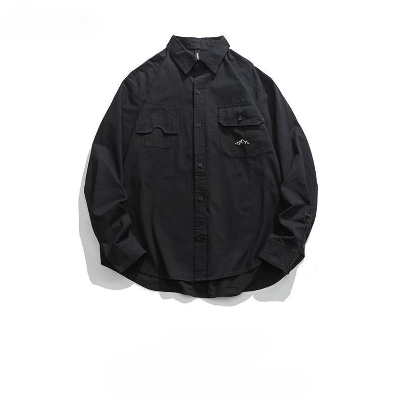 

Мужская рубашка с длинными рукавами в китайском стиле, трендовая свободная повседневная рубашка, пальто в весенне-осеннем стиле 3XL чёрный