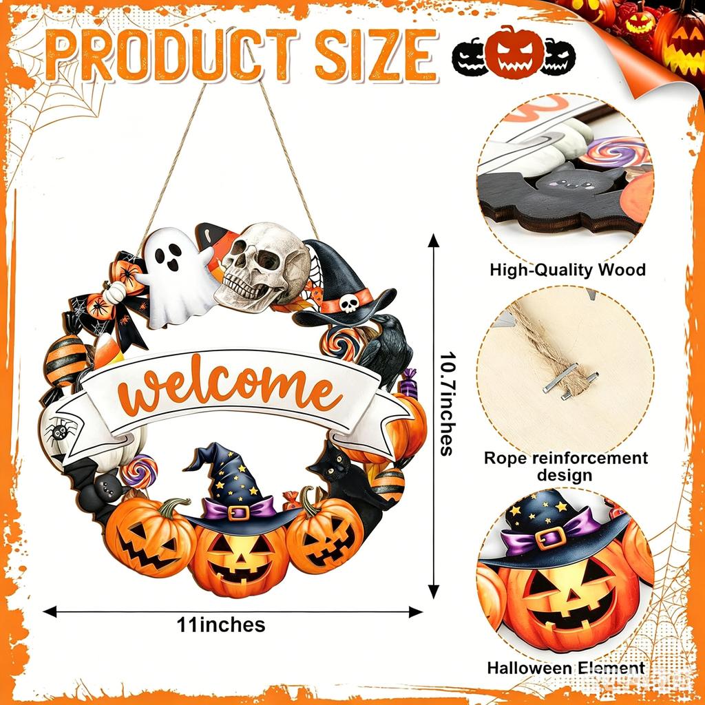 Wooden Halloween Pumpkin Hanging Sign Door Wall Decor Party Home Garden Decoration