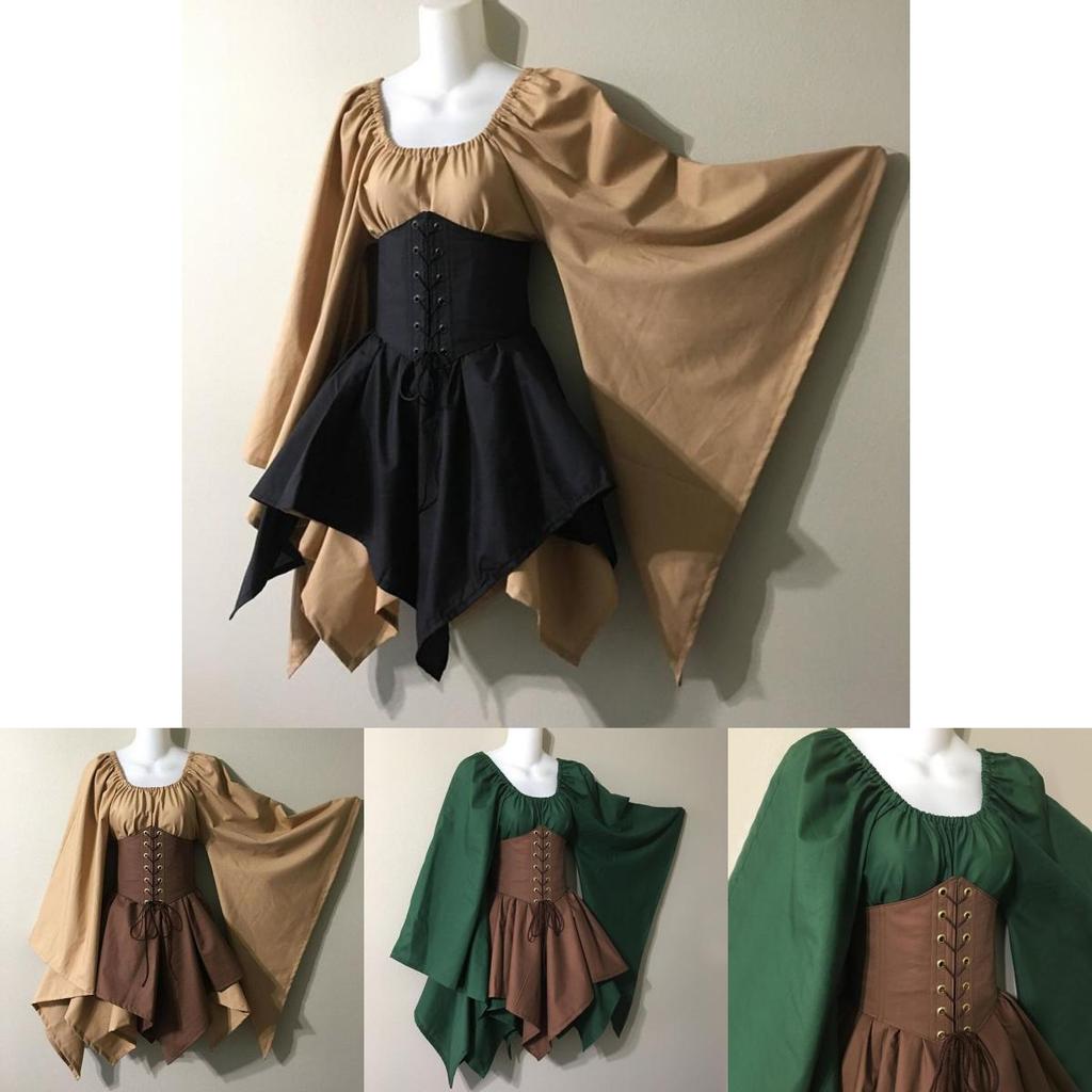Incantevole Set Corsetto Abito da Elfo del Bosco Fatato Medievale da Donna per Halloween Magia
