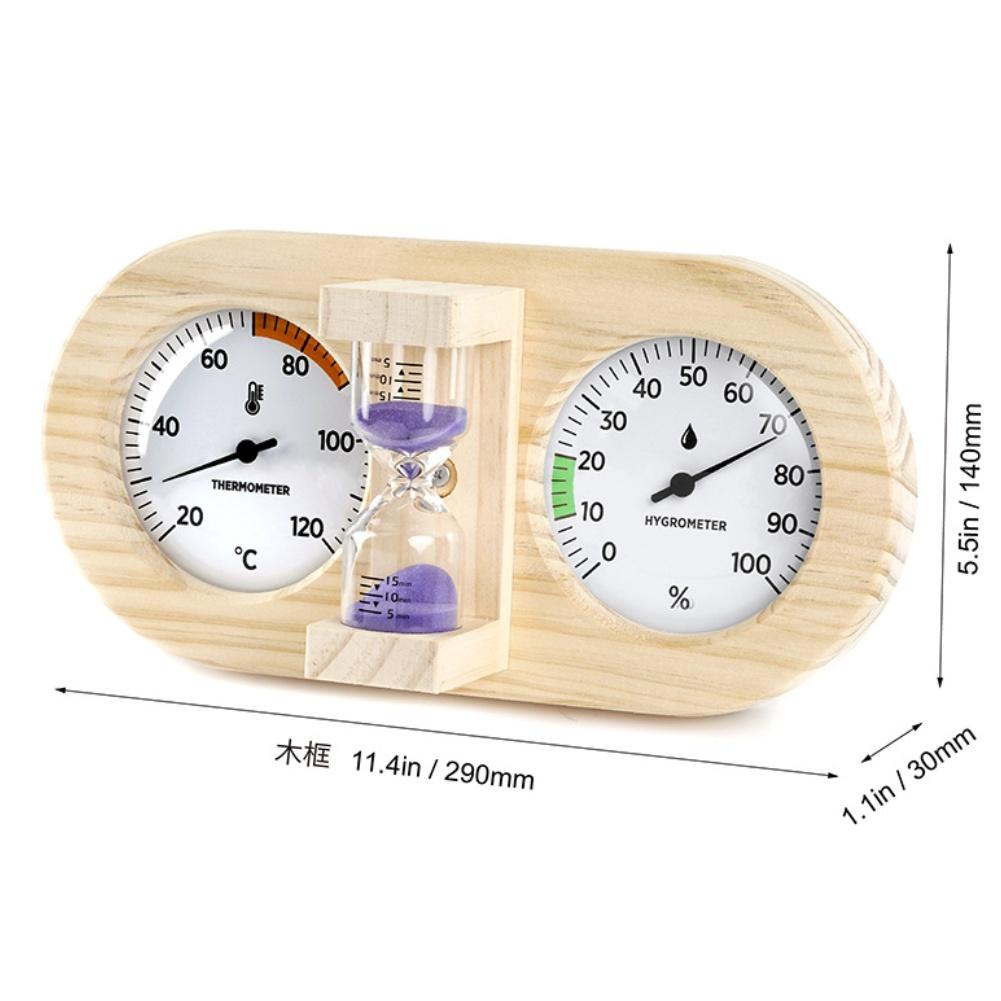Sauna Thermohygrometer with Pine Wood Construction for Temperature and Humidity Control Wall Mounted with Timer Feature