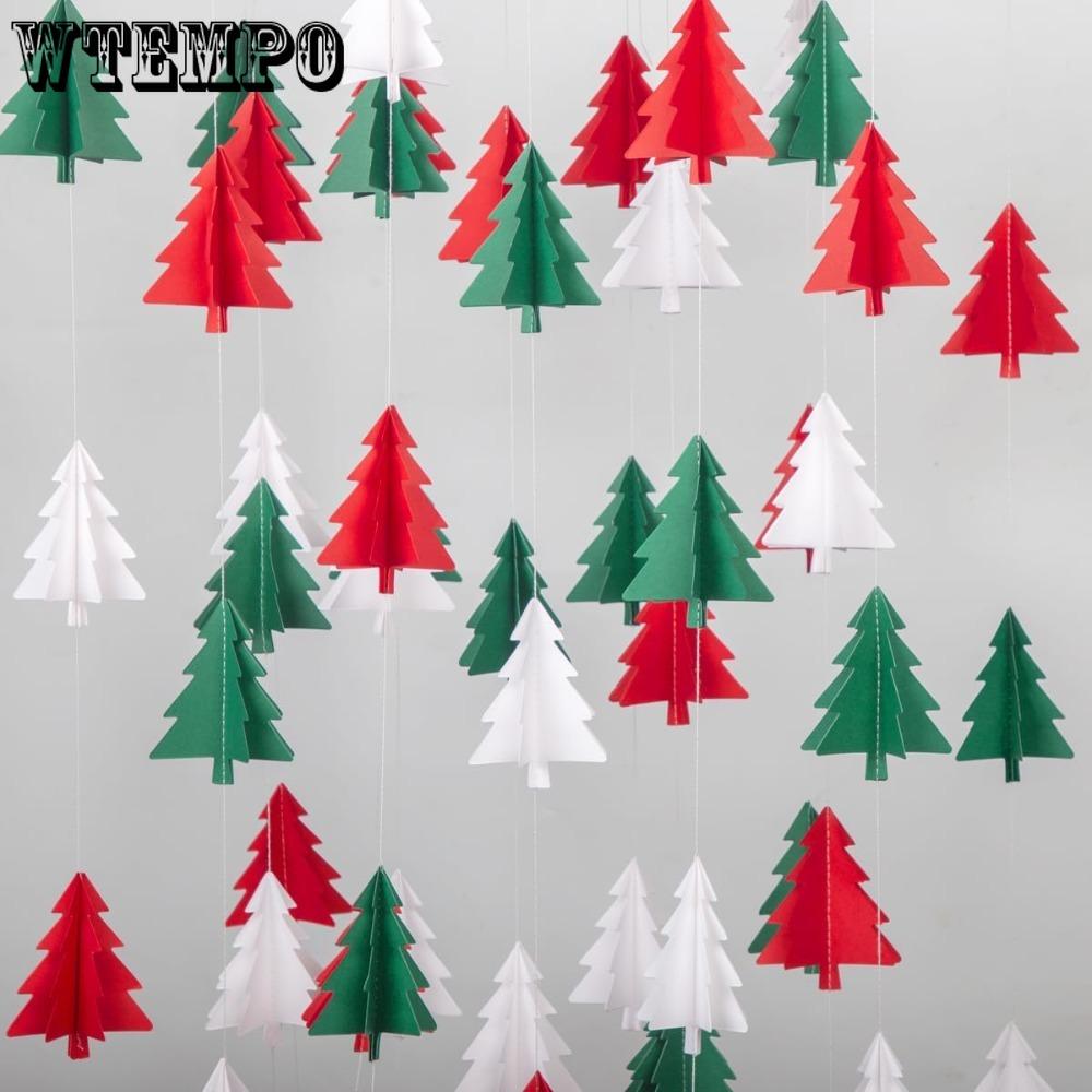 2 pièces Décorations de Noël Rouges Blanches Vertes Serpentins en Papier Arbre de Noël 3D Bannière de Fête Guirlande Décorations de Fête de Noël Décor Suspendu