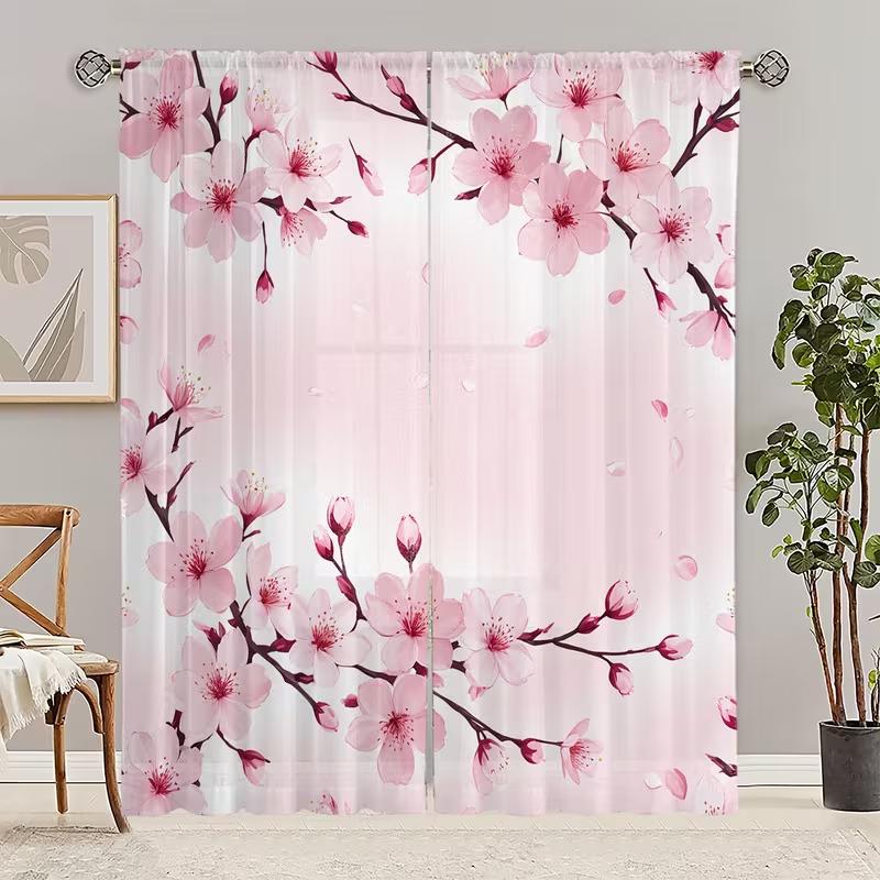 1PC Red Rose Petal Sheer Curtains Romantic Floral Print Light Filtering Drapes Valentine Home Decor for Bedroom Living Room