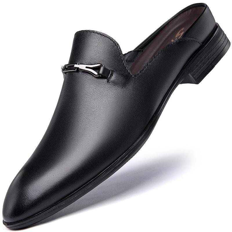 Fashion Genuine Leather Low Heel Slippers Breathable Male Half Footwear Business Casual Flats Half Drag New Arrival Men's Muller Shoes