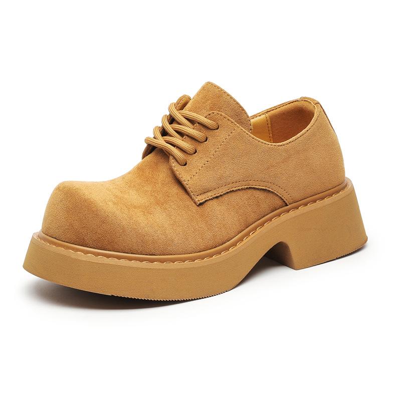 Derby Shoes Men's Autumn and Winter Big Head Shoes Platform Heightening Tooling Shoes Breathable Low-top Retro Leather Shoes 9599-K