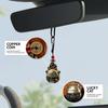 Lucky Cat Rearview Mirror Pendant with Five Emperors Feng Shui Co, Brass Maneki Neko Charm for Good Luck and Wealth, Tassel Hanging Decoration, Car