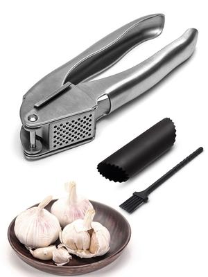 Garlic Press, 304 Stainless Steel Garlic Crusher, Rust Proof, Heavy Duty Garlic Mincer With Square Hole, Kitchen Tools