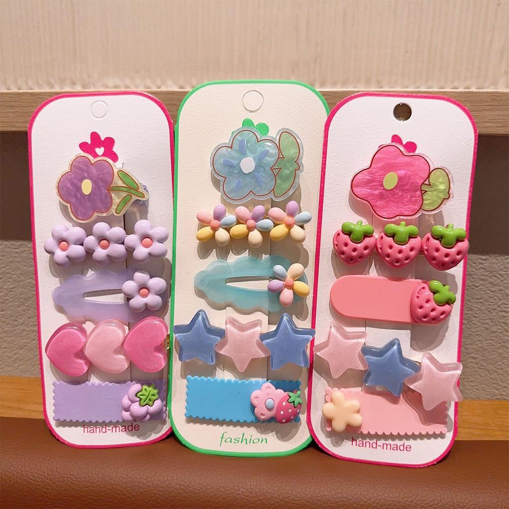 5pcs/set Dopamine Colorful Children's Hair Clip Cute Cartoon Flower Heart-shaped Hairpin Bangs Hair Clip Headwear Hair Accessories