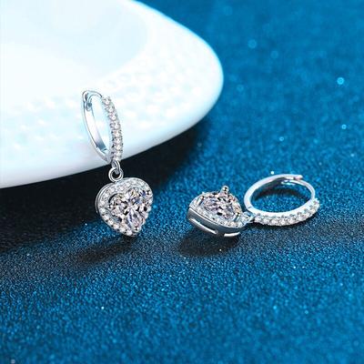 1ct Moissanite Earrings For Women Heart Dangle Drop Earring D Color Lab Diamond 925 Sterling Silver Huggie Hoop Earrings