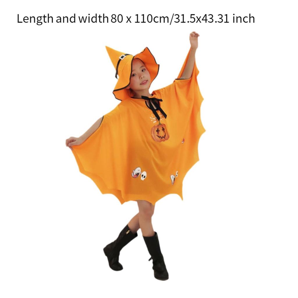 Kids Halloween Costume Pumpkin Costume Outfit Dress up Witch Costume Bat Wing for Carnival Photo Props Role Play Party Holiday
