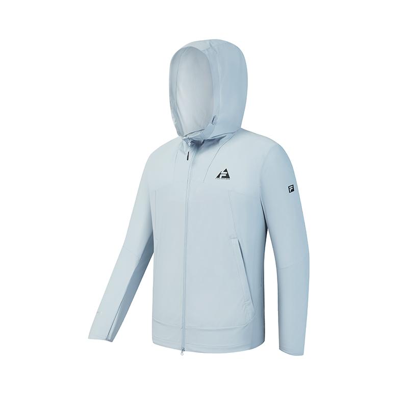 FILA Explore Classic Minimalist Casual Sports Outdoor Versatile Hooded Woven Jacket Men jackets Cyan-Gray-Blue A11M627708FBU 3XL