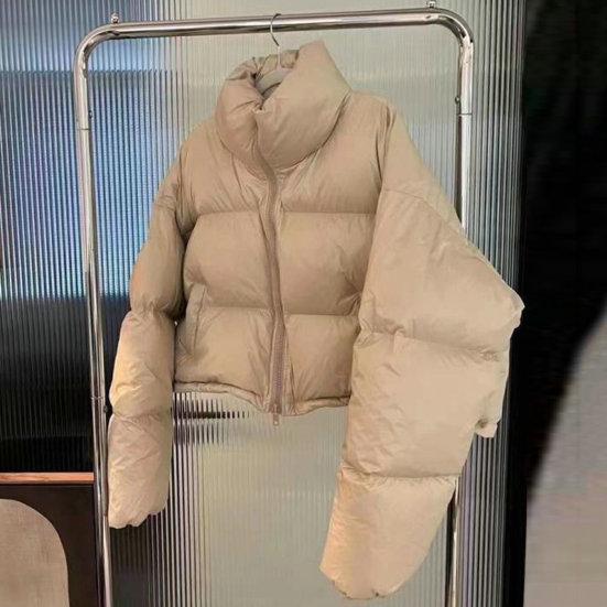 Autunno Inverno Donna Cappotto in cotone Colletto alla coreana Protezione collo Manica lunga Antivento Termico Imbottito spesso Chiusura con cerniera liscia Giacca morbida da donna