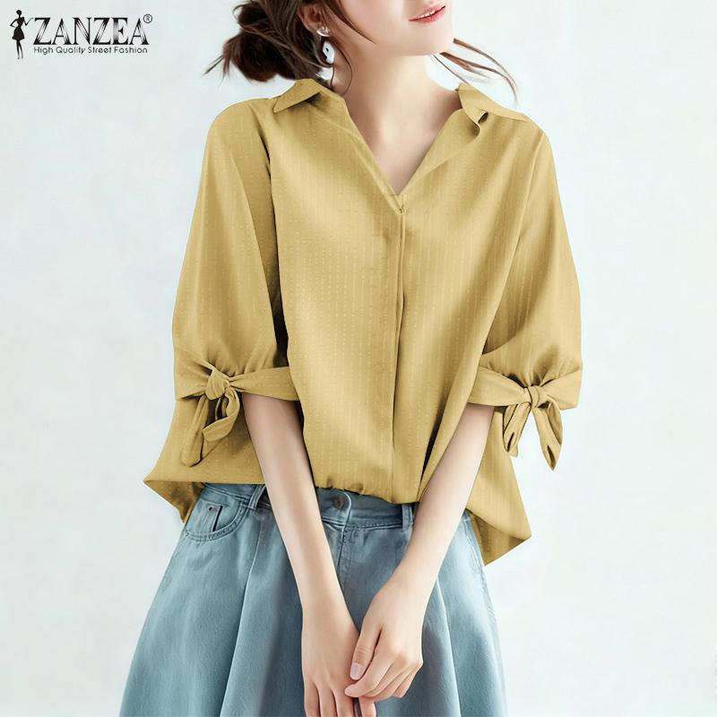 ZANZEA Women Summer V-Neck Loose Casual Half Sleeve Blouse