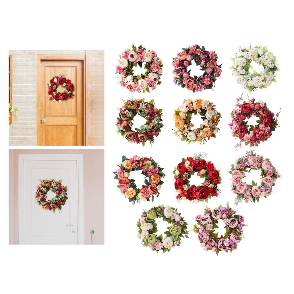 Handmade Peony Flowers Artificial Wreath Spring Garland 40cm Hanging Holiday Decorative Photography Props