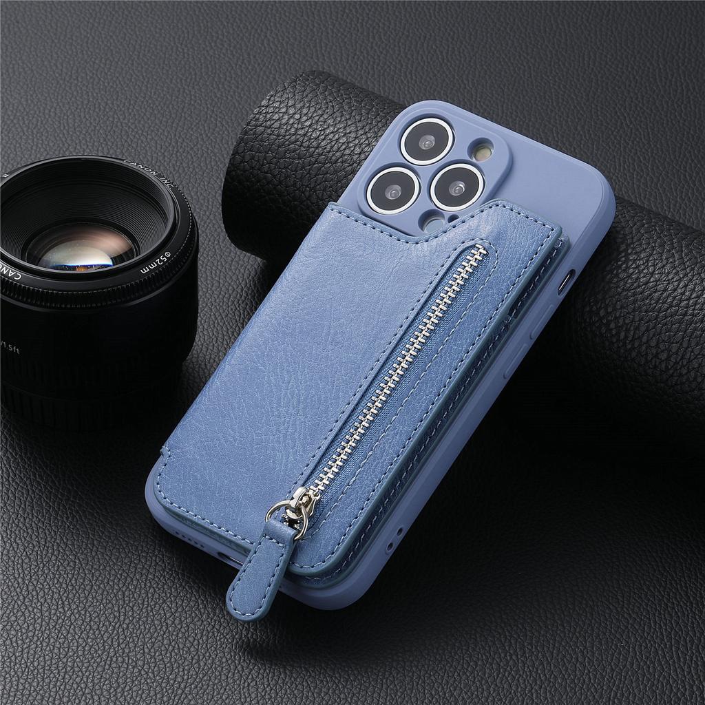 Zipper Wallet with Card Holder Phone Case for IPhone 13 12 Mini 15 14 11 Pro Max XS XR X 7 8 Plus Hard Shell Shockproof Cover