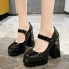 Womens High Heels Summer 2024Elegant Solid Color PU Leather Square Toe Dress Party Thick Sole Thick Heels Womens Mary Jane Shoes