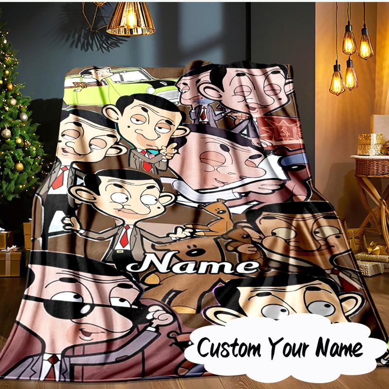 Custom Name Bean's Head Adventure Blanket Ideal Bedding Blanket Perfect for Travel, Camping, Living Rooms, Offices, Sofas, Fan Christmas Gift