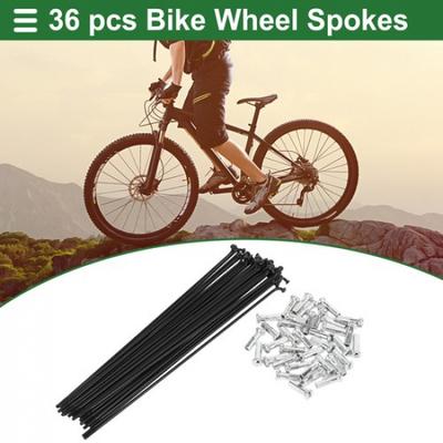 1 Set 14G 195mm Length Bicycle Spokes Nipple Carbon Steel Black Universal