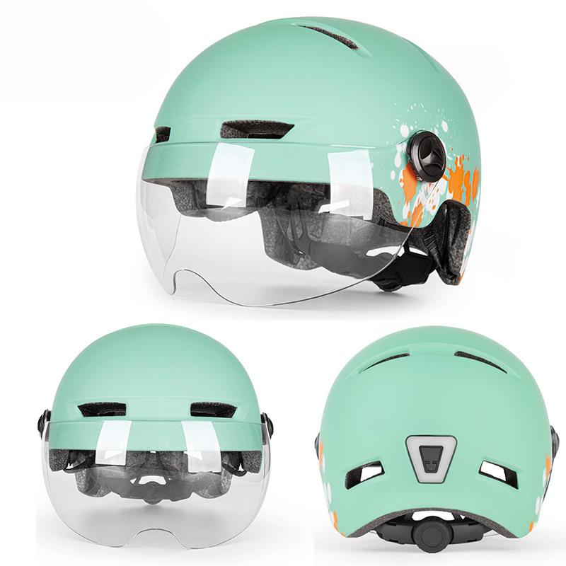 Bicycle Helmet Outdoor Cycling Helmet Integrated Molding Goggles with Taillights for Men and Women Universal Mountain Bikes