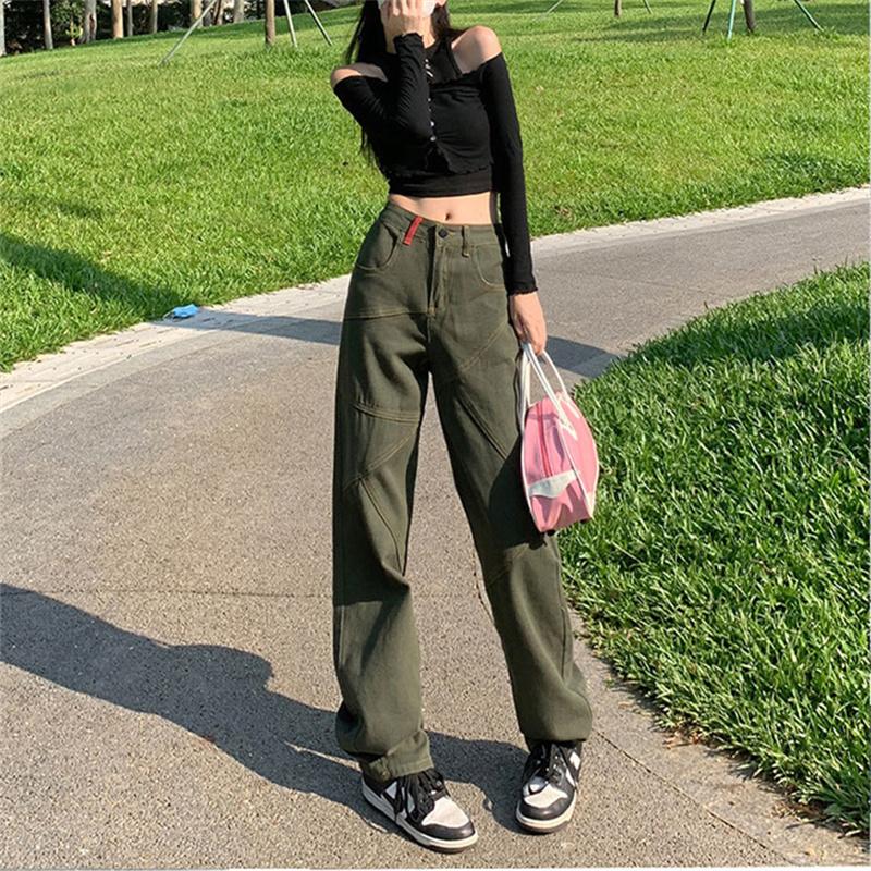 2022 Autumn Fashion zipper Baggy Cargo Pants Women high waist Sweatpant Trousers Vintage Street Pockets Wide Leg Straight Jeans