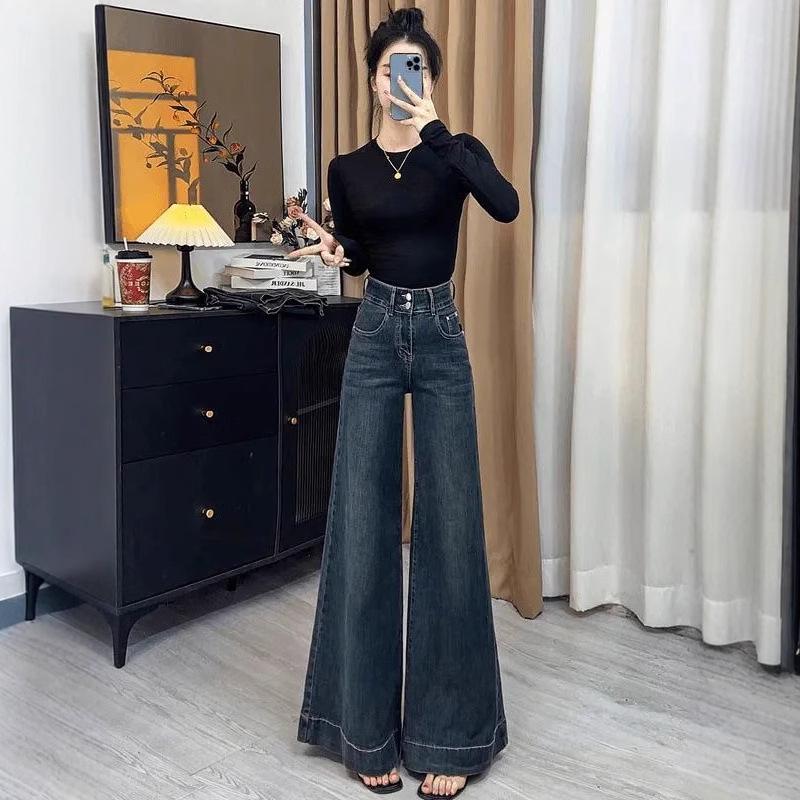 

Women s Retro Low-Waist Dark Blue Micro-Flared Jeans Large