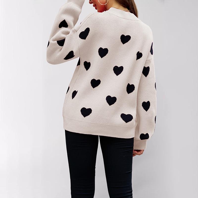 Winter new Valentine's Day love pullover women's knitted sweater women's large size loose sweater women