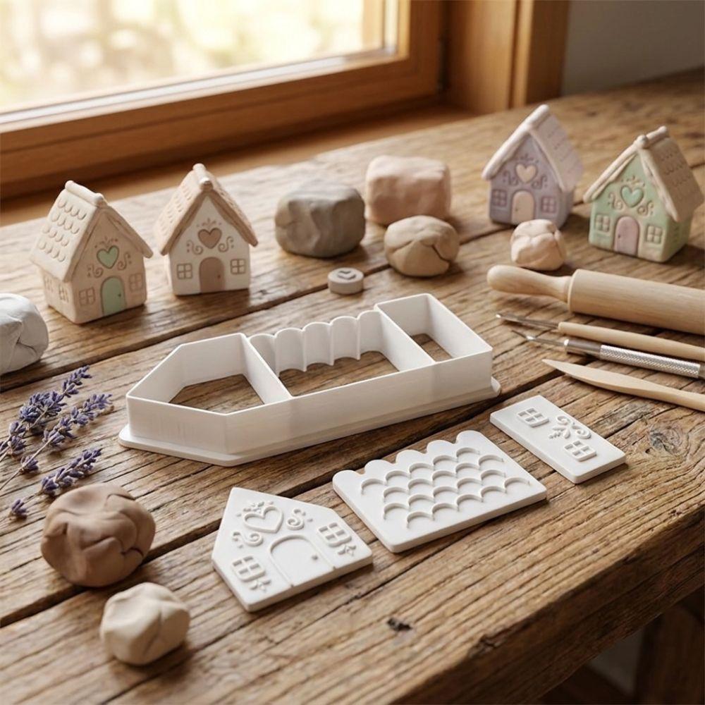 Plastic House Clay Cutter Molds 3D Printing Clay House DIY Tool Kit Gift Making