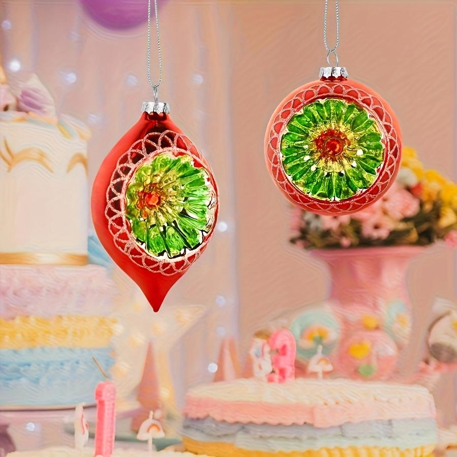 2pcs Elegant Double Pointed Glass Ball Ornaments with Floral Design Durable Hanging Christmas Tree Decorations for Festive Home Party Ambiance