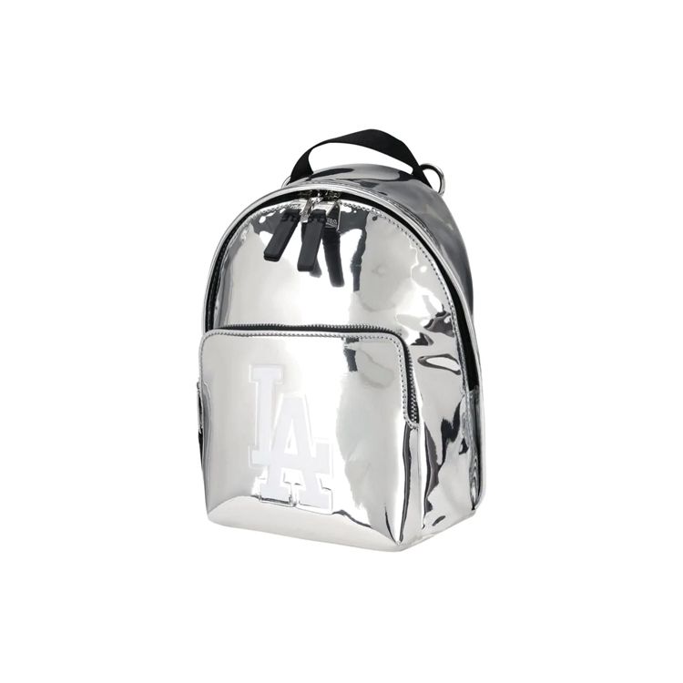MLB Los Angeles Dodgers LA Zipper Closure Faux Leather Backpack Shoulder Bag Crossbody Bag Unisex Backpacks Silver 32BGP4941-07M