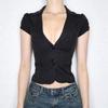 American Hot Girl Style Deep V Striped Shirt & Waist-Cinched Cardigan Suit