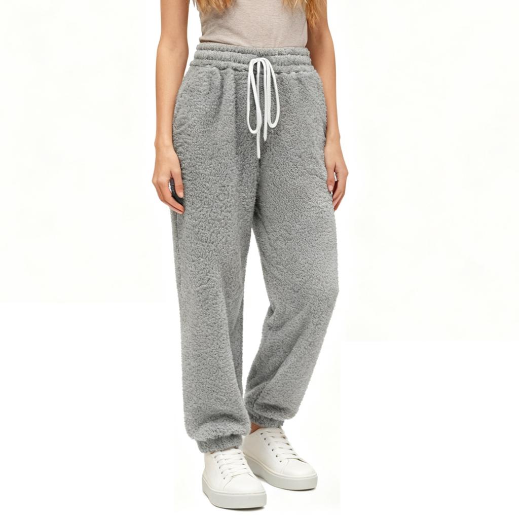 Women's  Fashionable Loose Solid Color Elastic Waist Pocket Straight Leg Casual Pants