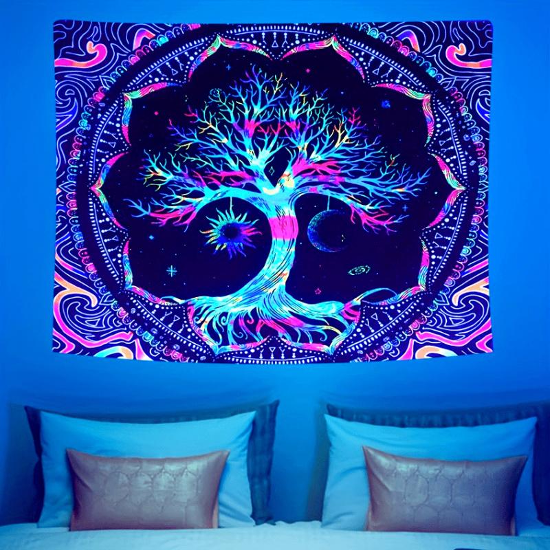 VIKAMA Fluorescent Tree of Life Tapestry  Bohemian Style Perfect for Decorating Bedrooms Meditation Rooms and Yoga Studios