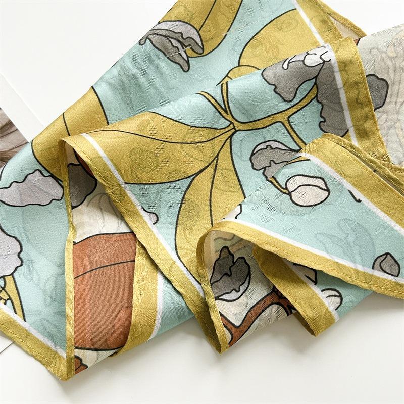 Spring and summer pastoral flower rhombus scarf dark pattern jacquard simulation silk scarf women's neck temperament small scarf tied bag