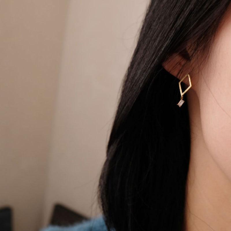 Earrings with Diamond Rectangular Tassels Asymmetric Temperament Personality Long Korean Earrings