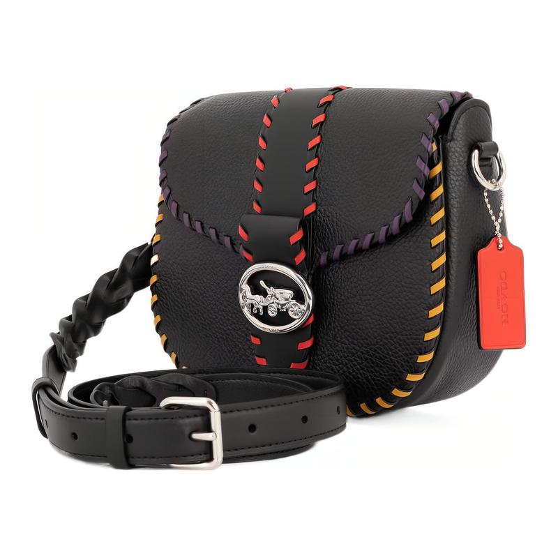COACH Georgie 21 three-color seam seam flap carriage logo buckle leather armpit bag saddle bag crossbody bag shoulder bag small size women's black
