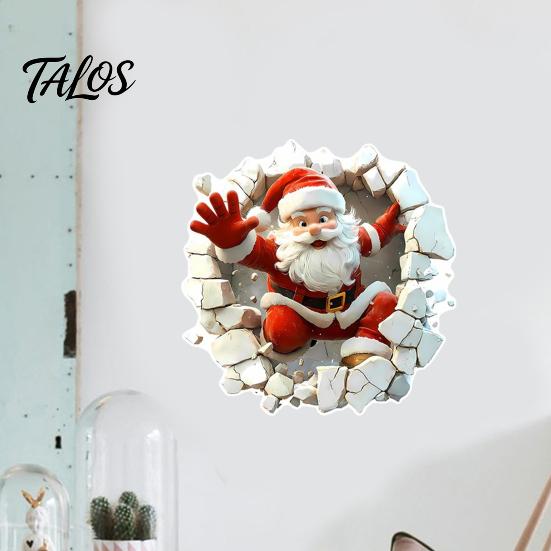 3D Visual Effect Wall Art Santa Sticker, Christmas Decal, Realistic Breaking Through The Decals for Home Decor Effect, Self-Adhesive Festive