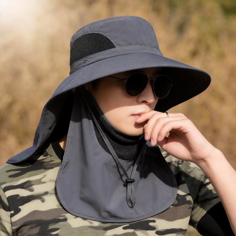Summer Men's Sunscreen Sun Hat Outdoor Mountaineering Big Brim Quick Drying Face Cover Neck Shawl Hat Fisherman Fishing Hat