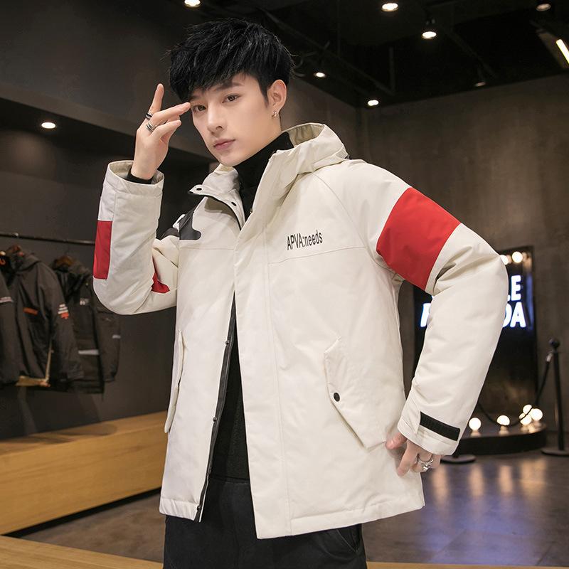 

2025 Winter New Men s Short Down Jacket National Trend Youth Fashion Slim Thickened Hooded Down Jacket M белый