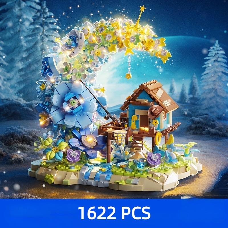 Moon House Building Blocks Blue Green Yellow Flower Tree Star Moonlight Forest LEDs Light with Box Colorful Girls Boys Gifts